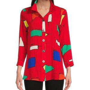 Ali Miles Tunic Art to Wear Crinkle Fabric Wire Collar 3/4 Sleeve Top